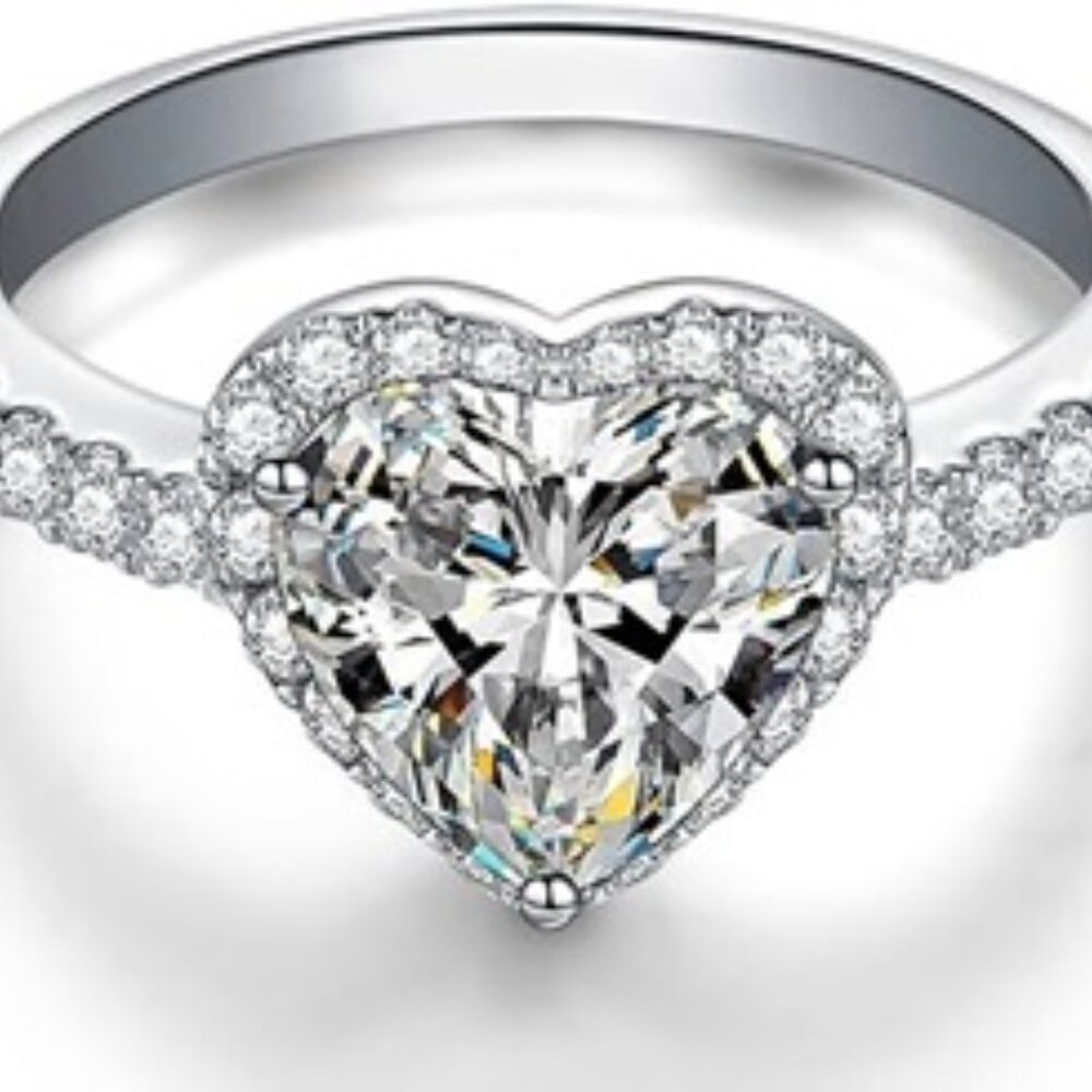 ❤Hollow Gemstone Zircon Thin Sweet Vintage Heart CZ Ring for Women,MARR9118